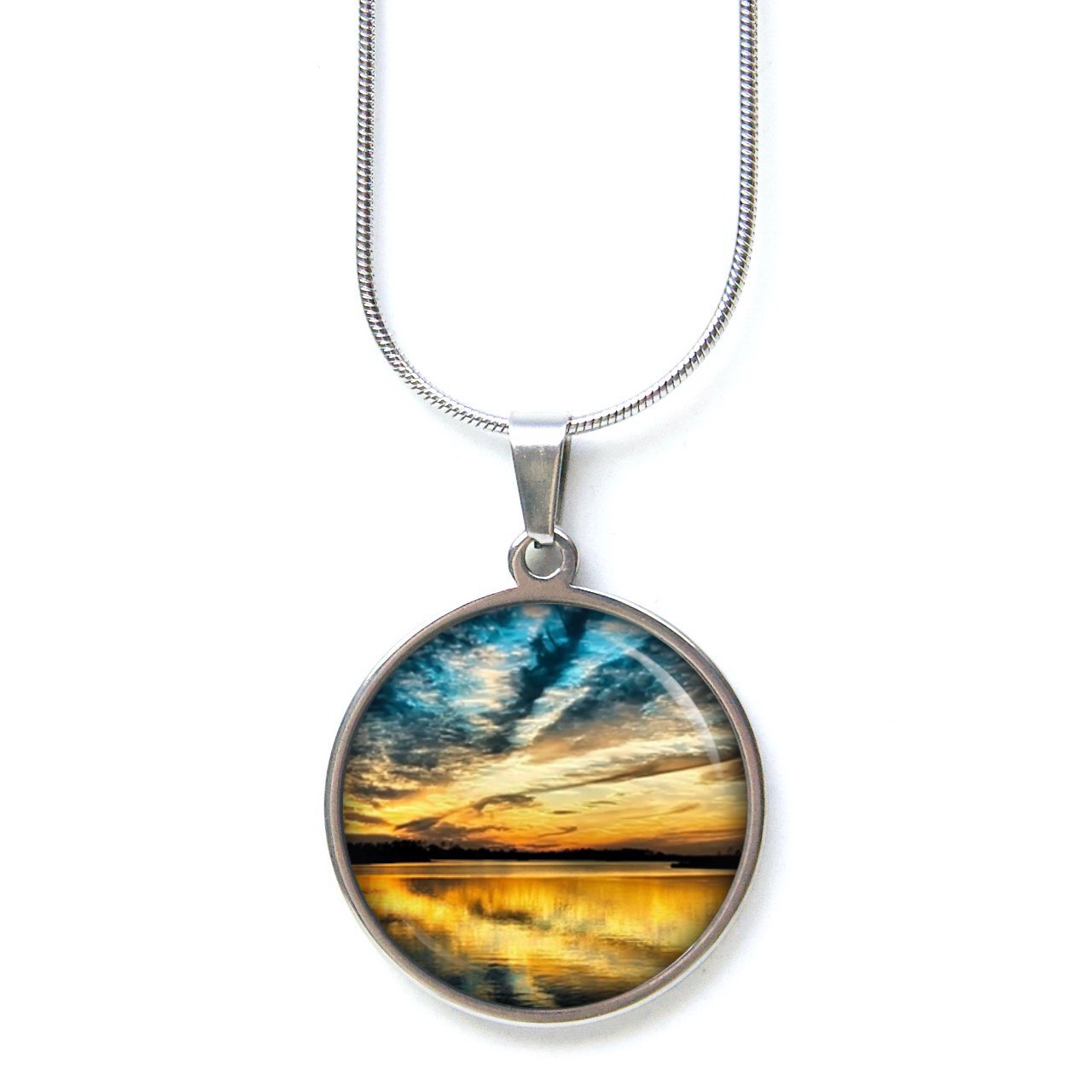 Ohrstecker, Ohrhänger, Clipse & Druckknopf – Motiv Sonnenuntergang am See – Schmuck aus Edelstahl Ohrstecker, Ohrhänger, Clipse & Druckknopf – Motiv Sonnenuntergang am See – Schmuck aus Edelstahl