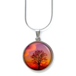 Druckknopf Ohrstecker Ohrhänger Baum am Abend rot orange lila