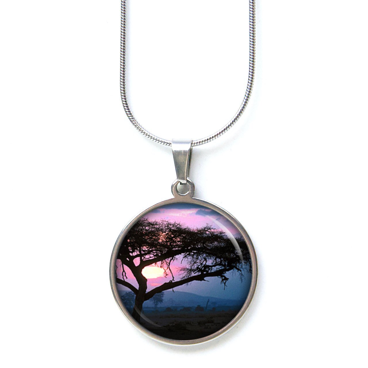 Ohrstecker, Ohrhänger, Clipse & Druckknopf – Motiv Afrika Baum Sonnenaufgang lila blau – Schmuck aus Edelstahl Ohrstecker, Ohrhänger, Clipse & Druckknopf – Motiv Afrika Baum Sonnenaufgang lila blau – Schmuck aus Edelstahl