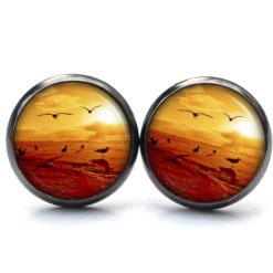 Druckknopf Ohrstecker Ohrhänger Vögel im Sonnenuntergang rot orange
