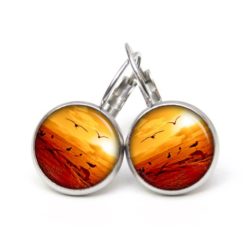Druckknopf Ohrstecker Ohrhänger Vögel im Sonnenuntergang rot orange