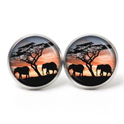 Ohrstecker, Ohrhänger, Clipse & Druckknopf – Motiv Elefanten am Abend – Schmuck aus Edelstahl