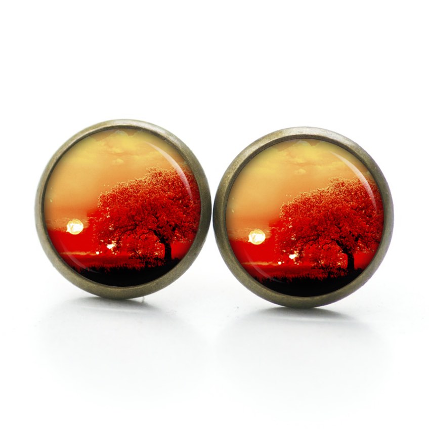 Ohrstecker, Ohrhänger, Clipse & Druckknopf – Motiv orange feuerroter Baum – Schmuck aus Edelstahl Ohrstecker, Ohrhänger, Clipse & Druckknopf – Motiv orange feuerroter Baum – Schmuck aus Edelstahl