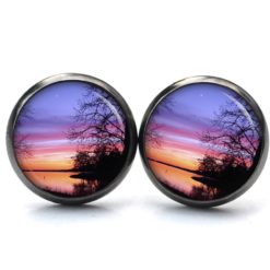 Ohrringe Abendstimmung blau rosa orange - Edelstahl