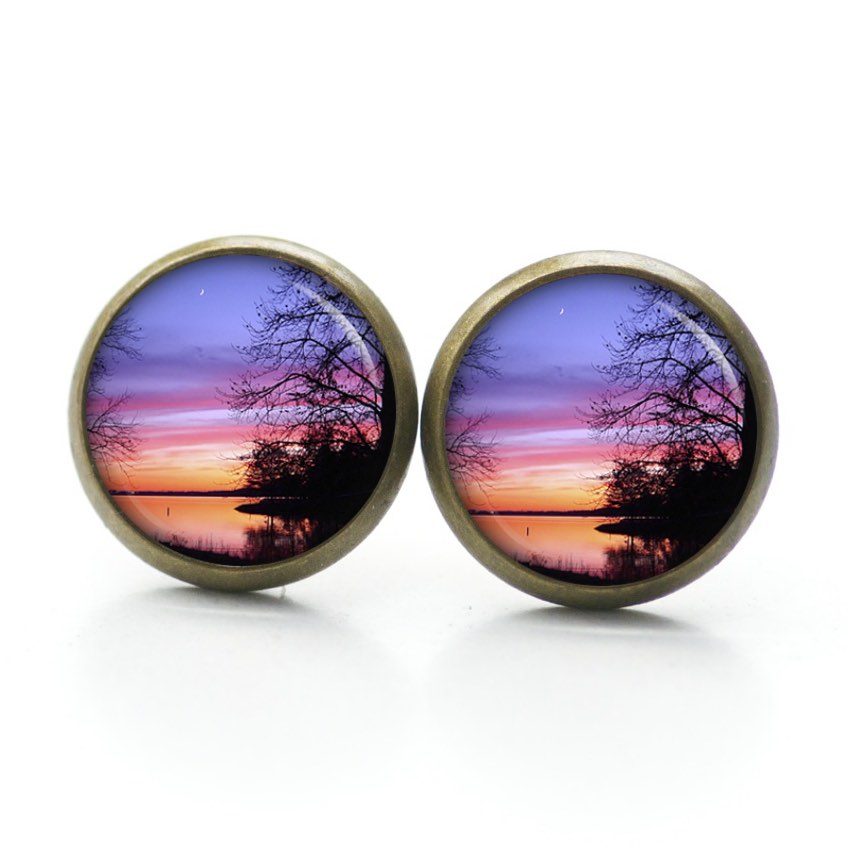 Ohrstecker, Ohrhänger, Clipse & Druckknopf – Motiv Abendstimmung blau rosa orange – Schmuck aus Edelstahl Ohrstecker, Ohrhänger, Clipse & Druckknopf – Motiv Abendstimmung blau rosa orange – Schmuck aus Edelstahl