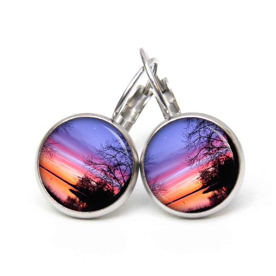 Ohrstecker, Ohrhänger, Clipse & Druckknopf – Motiv Abendstimmung blau rosa orange – Schmuck aus Edelstahl Ohrstecker, Ohrhänger, Clipse & Druckknopf – Motiv Abendstimmung blau rosa orange – Schmuck aus Edelstahl