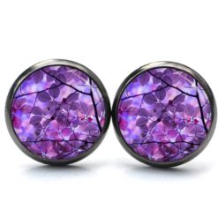 Druckknopf Ohrstecker Ohrhänger Clipse zarte Blätter im Baum in Violett