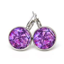 Druckknopf Ohrstecker Ohrhänger Clipse zarte Blätter im Baum in Violett