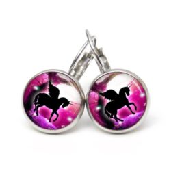 Ohrringe schwarzes Einhorn Rosarot - Edelstahl
