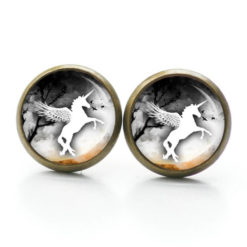 Druckknopf / Ohrstecker / Ohrhänger weißes Einhorn in der Nacht