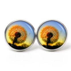 Ohrstecker, Ohrhänger, Clipse & Druckknopf – Motiv Pusteblume Löwenzahn bei Sonnenuntergang – Schmuck aus Edelstahl