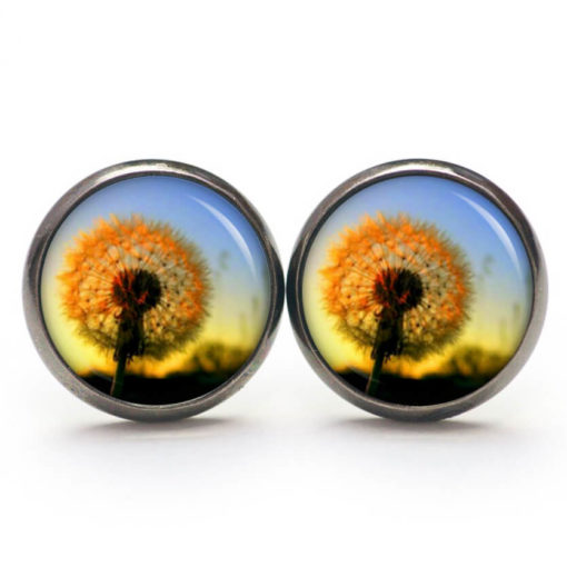 Druckknopf / Ohrstecker / Ohrhänger Pusteblume Löwenzahn bei Sonnenuntergang
