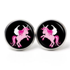 Ohrstecker, Ohrhänger, Clipse & Druckknopf – Motiv rosa Einhorn Fantasie Welt – Schmuck aus Edelstahl