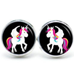 Druckknopf / Ohrstecker / Ohrhänger Regenbogen Einhorn Weiß und Schwarz