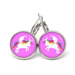Ohrringe weißes Einhorn Pink Regenbogen - Edelstahl