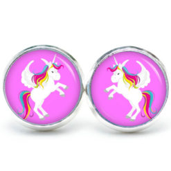 Druckknopf / Ohrstecker / Ohrhänger weißes Einhorn Pink Regenbogen