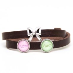 Braunes Lederarmband mit 2 Wunsch Namen und Schleife - Farbwahl