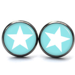 Druckknopf Ohrstecker Ohrhänger weißer Stern auf Türkis