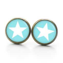 Druckknopf Ohrstecker Ohrhänger weißer Stern auf Türkis