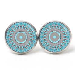 Ohrstecker, Ohrhänger, Clipse & Druckknopf – Motiv türkis graues Mandala – Schmuck aus Edelstahl