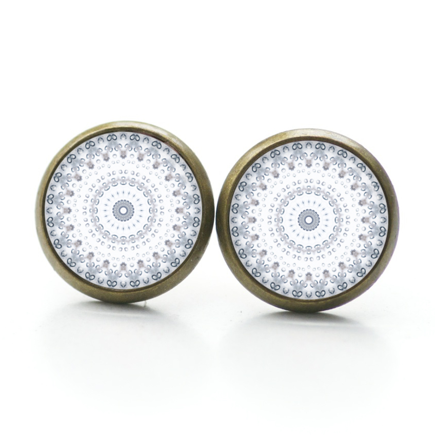 Ohrstecker, Ohrhänger, Clipse & Druckknopf – Motiv graues Mandala – Schmuck aus Edelstahl Ohrstecker, Ohrhänger, Clipse & Druckknopf – Motiv graues Mandala – Schmuck aus Edelstahl