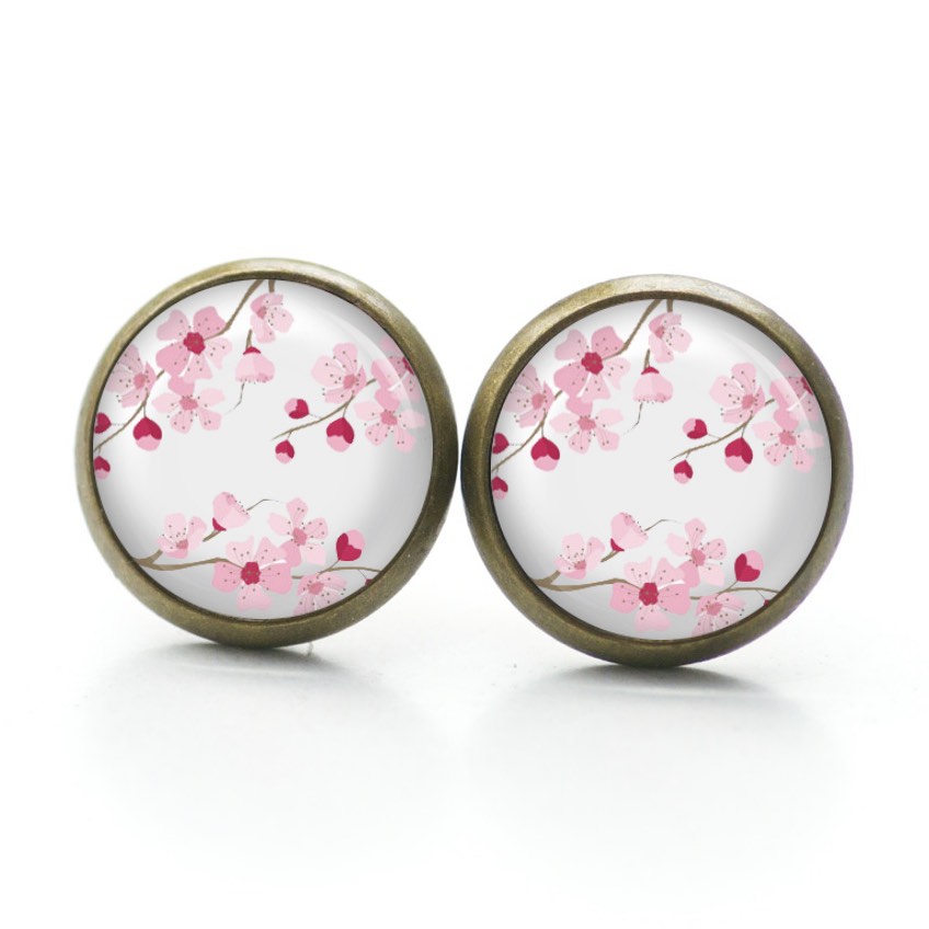 Ohrstecker, Ohrhänger, Clipse & Druckknopf – Motiv rosa Kirschblüten – Schmuck aus Edelstahl Ohrstecker, Ohrhänger, Clipse & Druckknopf – Motiv rosa Kirschblüten – Schmuck aus Edelstahl