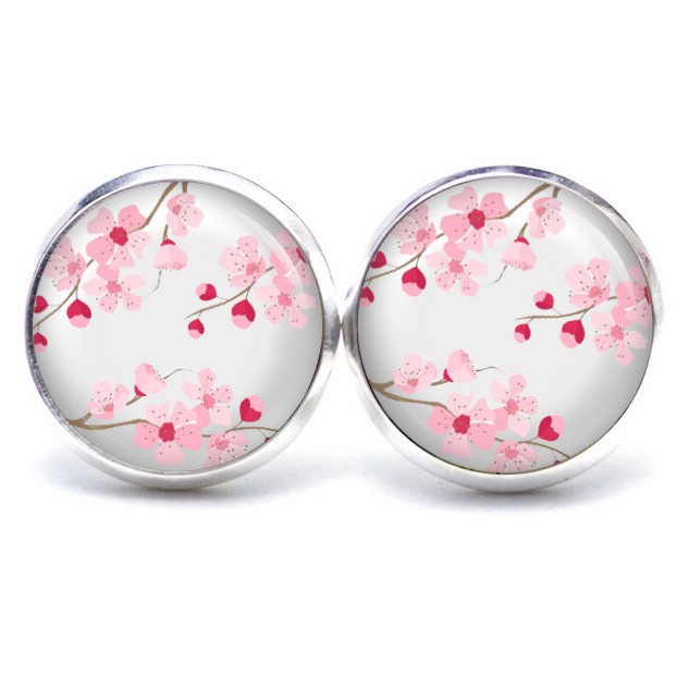 Ohrstecker, Ohrhänger, Clipse & Druckknopf – Motiv rosa Kirschblüten – Schmuck aus Edelstahl Ohrstecker, Ohrhänger, Clipse & Druckknopf – Motiv rosa Kirschblüten – Schmuck aus Edelstahl