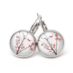 Ohrringe rote japanische Kirschblüten - Edelstahl