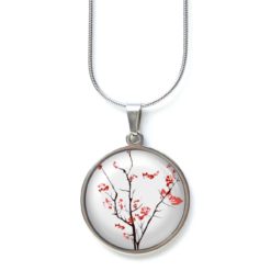 Kette rote japanische Kirschblüten - Edelstahl