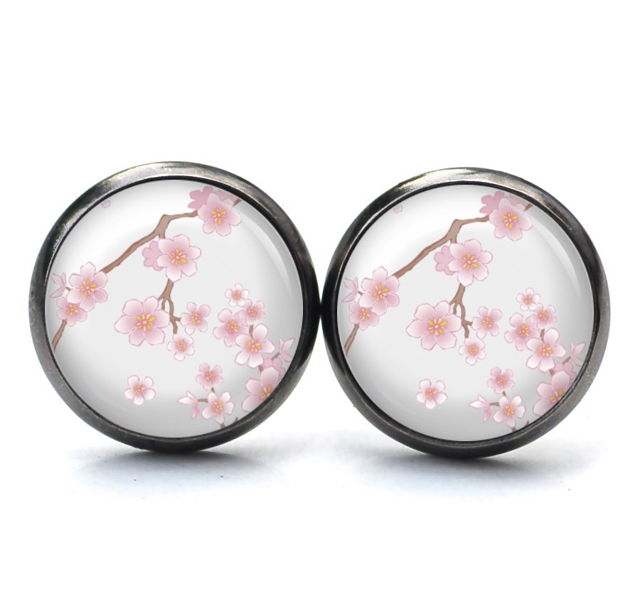Ohrstecker, Ohrhänger, Clipse & Druckknopf – Motiv rosa Kirschblüten – Schmuck aus Edelstahl Ohrstecker, Ohrhänger, Clipse & Druckknopf – Motiv rosa Kirschblüten – Schmuck aus Edelstahl