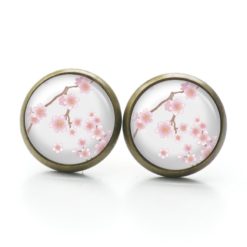 Ohrstecker, Ohrhänger, Clipse & Druckknopf – Motiv rosa Kirschblüten – Schmuck aus Edelstahl