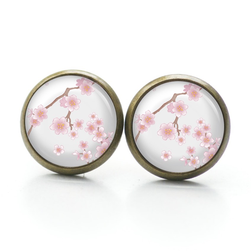 Ohrstecker, Ohrhänger, Clipse & Druckknopf – Motiv rosa Kirschblüten – Schmuck aus Edelstahl Ohrstecker, Ohrhänger, Clipse & Druckknopf – Motiv rosa Kirschblüten – Schmuck aus Edelstahl