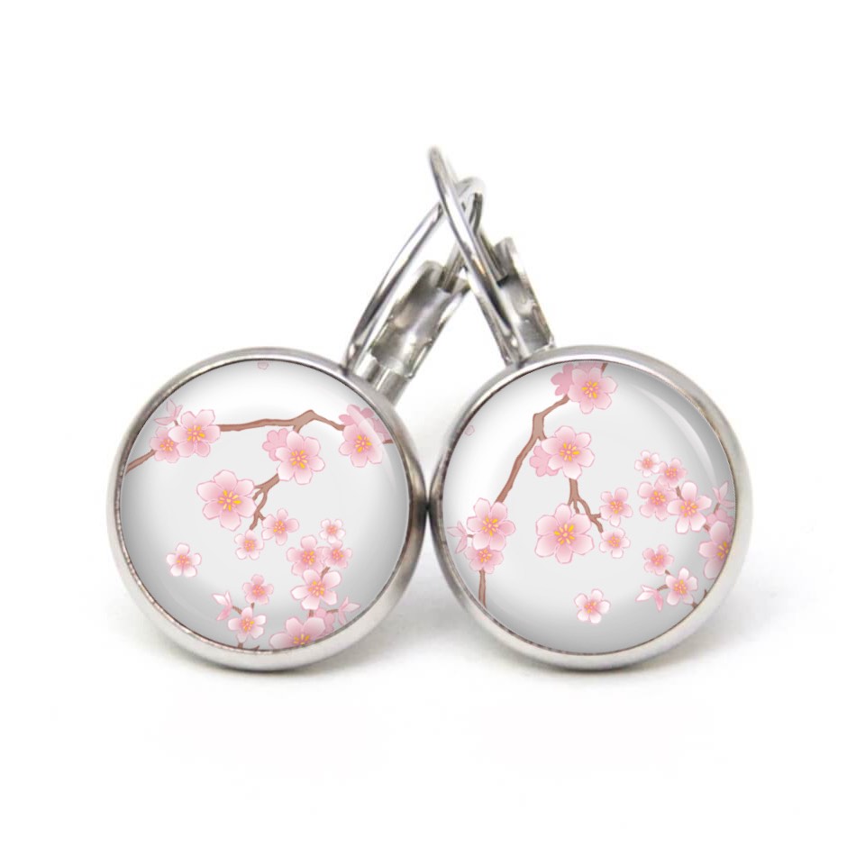 Ohrstecker, Ohrhänger, Clipse & Druckknopf – Motiv rosa Kirschblüten – Schmuck aus Edelstahl Ohrstecker, Ohrhänger, Clipse & Druckknopf – Motiv rosa Kirschblüten – Schmuck aus Edelstahl