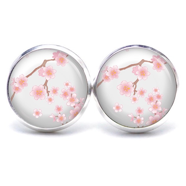 Ohrstecker, Ohrhänger, Clipse & Druckknopf – Motiv rosa Kirschblüten – Schmuck aus Edelstahl Ohrstecker, Ohrhänger, Clipse & Druckknopf – Motiv rosa Kirschblüten – Schmuck aus Edelstahl