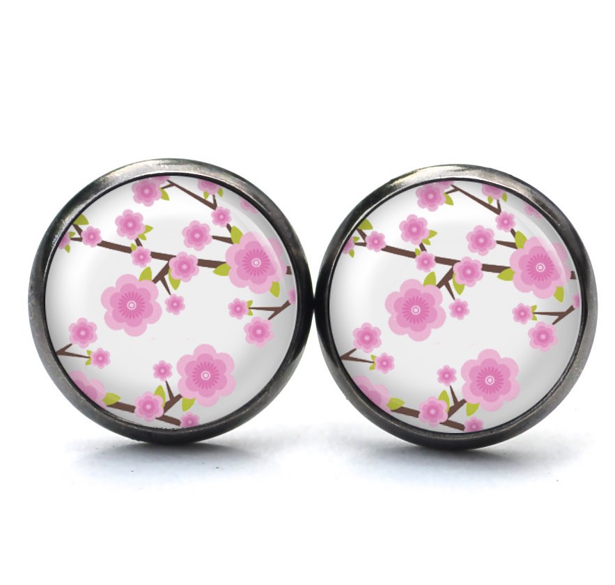 Ohrstecker, Ohrhänger, Clipse & Druckknopf – Motiv pinke Kirschblüten – Schmuck aus Edelstahl Ohrstecker, Ohrhänger, Clipse & Druckknopf – Motiv pinke Kirschblüten – Schmuck aus Edelstahl