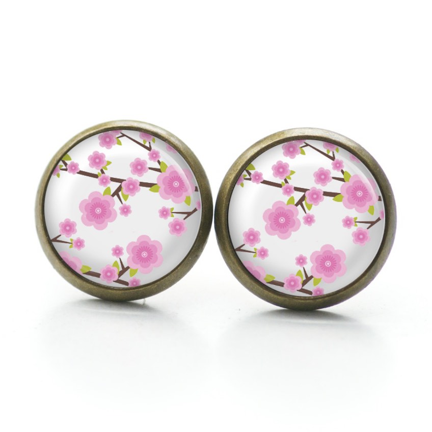 Ohrstecker, Ohrhänger, Clipse & Druckknopf – Motiv pinke Kirschblüten – Schmuck aus Edelstahl Ohrstecker, Ohrhänger, Clipse & Druckknopf – Motiv pinke Kirschblüten – Schmuck aus Edelstahl