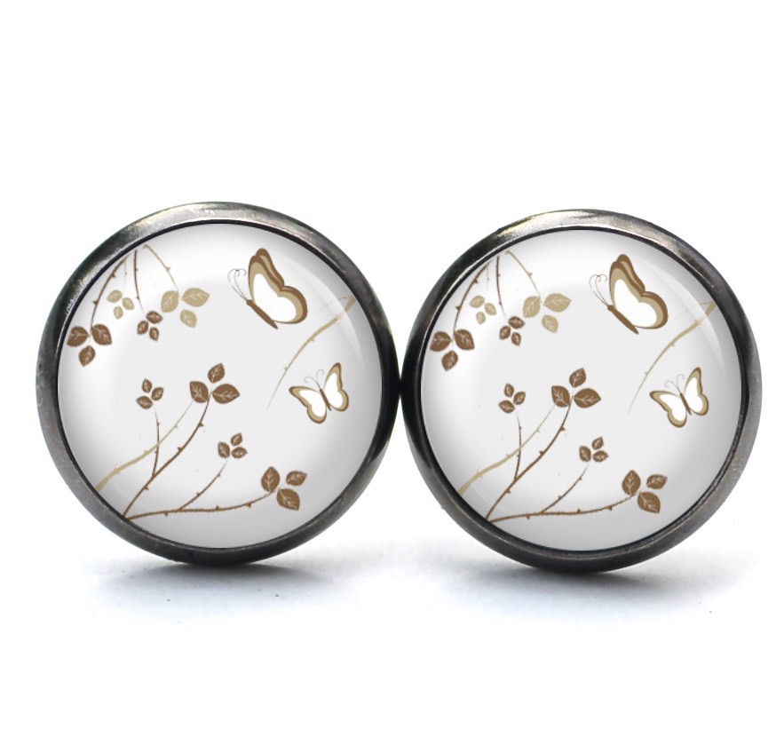 Ohrstecker, Ohrhänger, Clipse & Druckknopf – Motiv zarte Blumen mit Schmetterlingen – Schmuck aus Edelstahl Ohrstecker, Ohrhänger, Clipse & Druckknopf – Motiv zarte Blumen mit Schmetterlingen – Schmuck aus Edelstahl