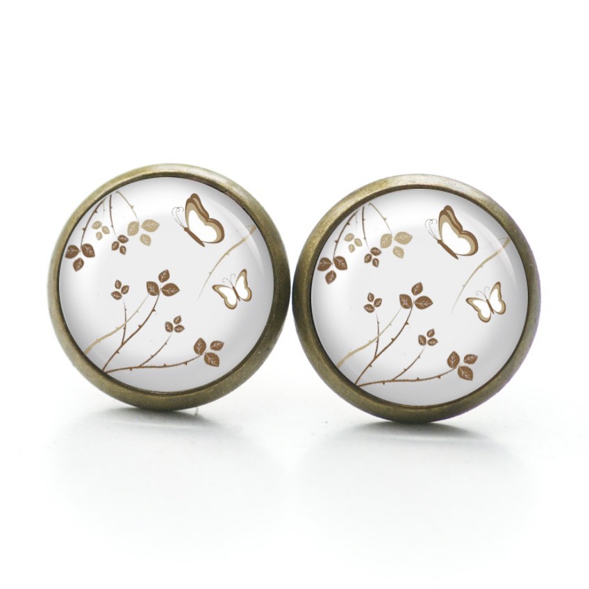 Ohrstecker, Ohrhänger, Clipse & Druckknopf – Motiv zarte Blumen mit Schmetterlingen – Schmuck aus Edelstahl Ohrstecker, Ohrhänger, Clipse & Druckknopf – Motiv zarte Blumen mit Schmetterlingen – Schmuck aus Edelstahl