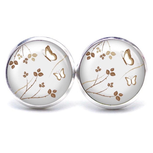 Ohrstecker, Ohrhänger, Clipse & Druckknopf – Motiv zarte Blumen mit Schmetterlingen – Schmuck aus Edelstahl Ohrstecker, Ohrhänger, Clipse & Druckknopf – Motiv zarte Blumen mit Schmetterlingen – Schmuck aus Edelstahl
