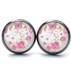 Ohrringe rosa Rosen Schmetterling - Edelstahl