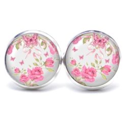 Ohrstecker, Ohrhänger, Clipse & Druckknopf – Motiv rosa Rosen Schmetterling – Schmuck aus Edelstahl
