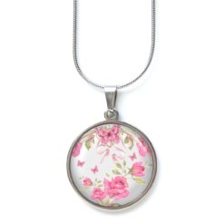 Kette rosa Rosen Schmetterling - Edelstahl