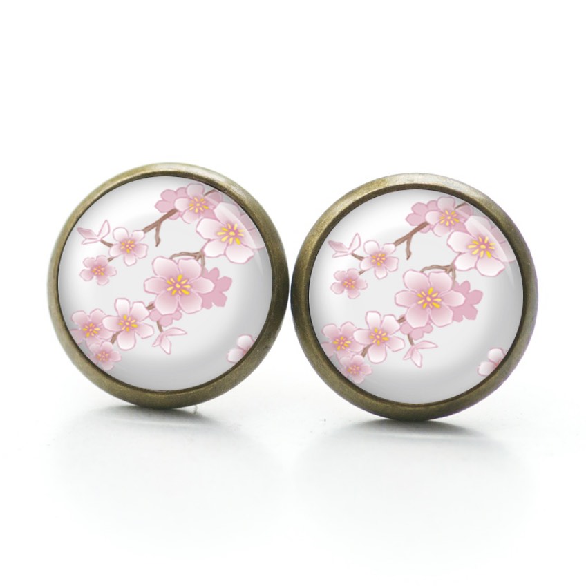 Ohrstecker, Ohrhänger, Clipse & Druckknopf – Motiv zarte Kirschblüten – Schmuck aus Edelstahl Ohrstecker, Ohrhänger, Clipse & Druckknopf – Motiv zarte Kirschblüten – Schmuck aus Edelstahl