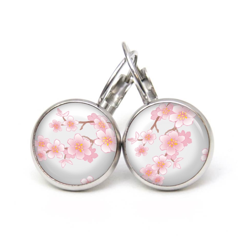 Ohrstecker, Ohrhänger, Clipse & Druckknopf – Motiv zarte Kirschblüten – Schmuck aus Edelstahl Ohrstecker, Ohrhänger, Clipse & Druckknopf – Motiv zarte Kirschblüten – Schmuck aus Edelstahl