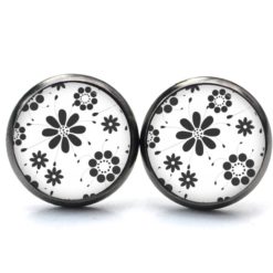 Druckknopf Ohrstecker Ohrhänger Clipse Blumen in schwarz und weiß