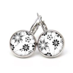 Druckknopf Ohrstecker Ohrhänger Clipse zarte Blumen in schwarz und weiß