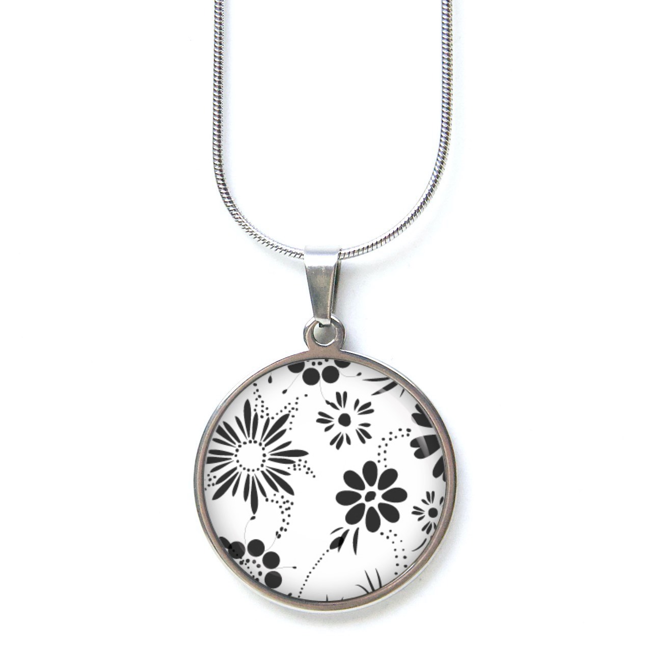 Ohrstecker, Ohrhänger, Clipse & Druckknopf – Motiv zarte Blumen in schwarz und weiß – Schmuck aus Edelstahl Ohrstecker, Ohrhänger, Clipse & Druckknopf – Motiv zarte Blumen in schwarz und weiß – Schmuck aus Edelstahl