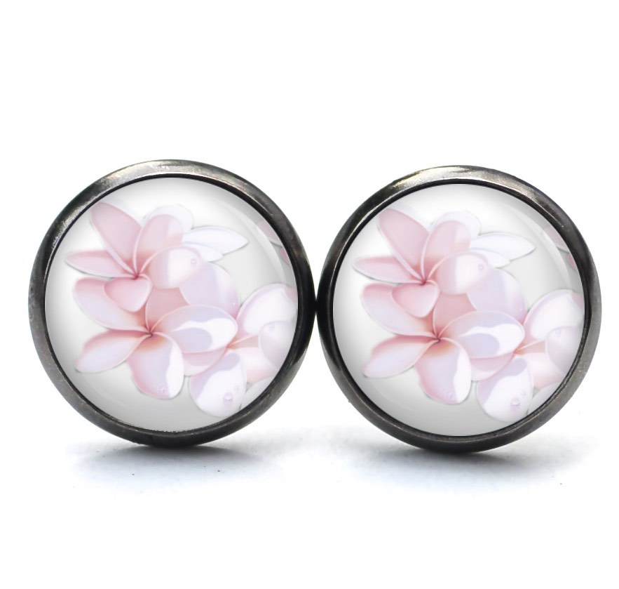 Ohrstecker, Ohrhänger, Clipse & Druckknopf – Motiv zarte Frangipani Blüten – Schmuck aus Edelstahl Ohrstecker, Ohrhänger, Clipse & Druckknopf – Motiv zarte Frangipani Blüten – Schmuck aus Edelstahl