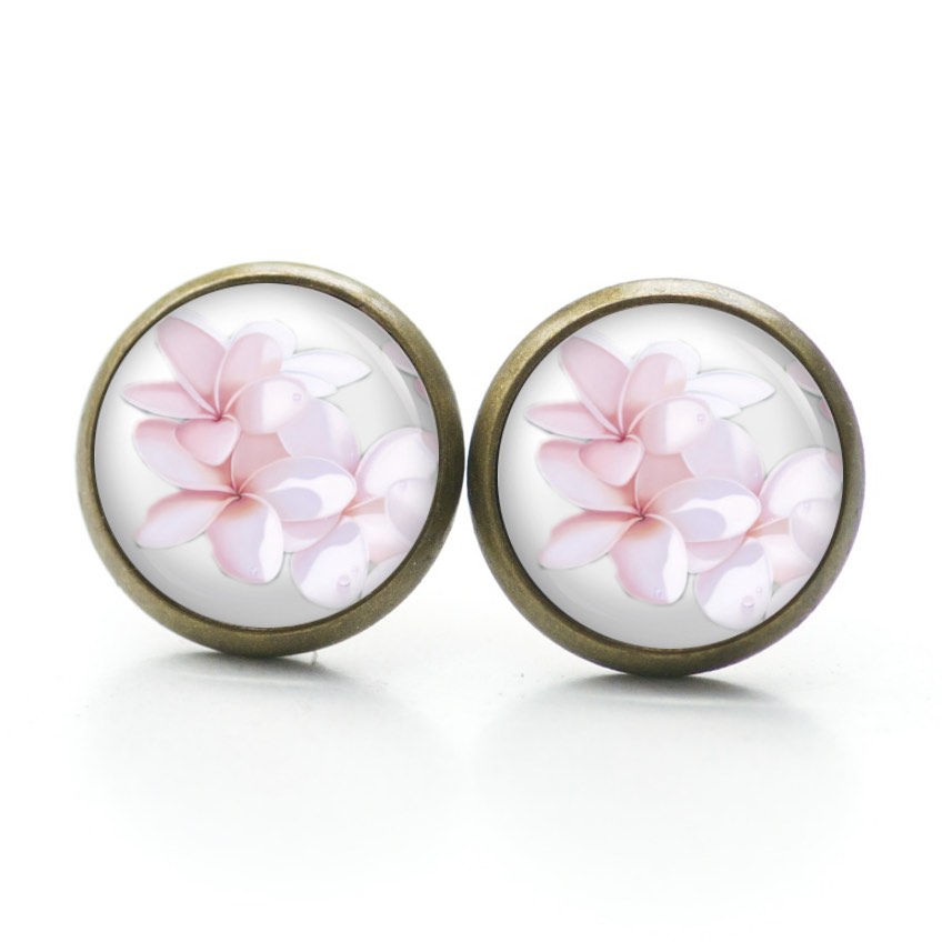 Ohrstecker, Ohrhänger, Clipse & Druckknopf – Motiv zarte Frangipani Blüten – Schmuck aus Edelstahl Ohrstecker, Ohrhänger, Clipse & Druckknopf – Motiv zarte Frangipani Blüten – Schmuck aus Edelstahl