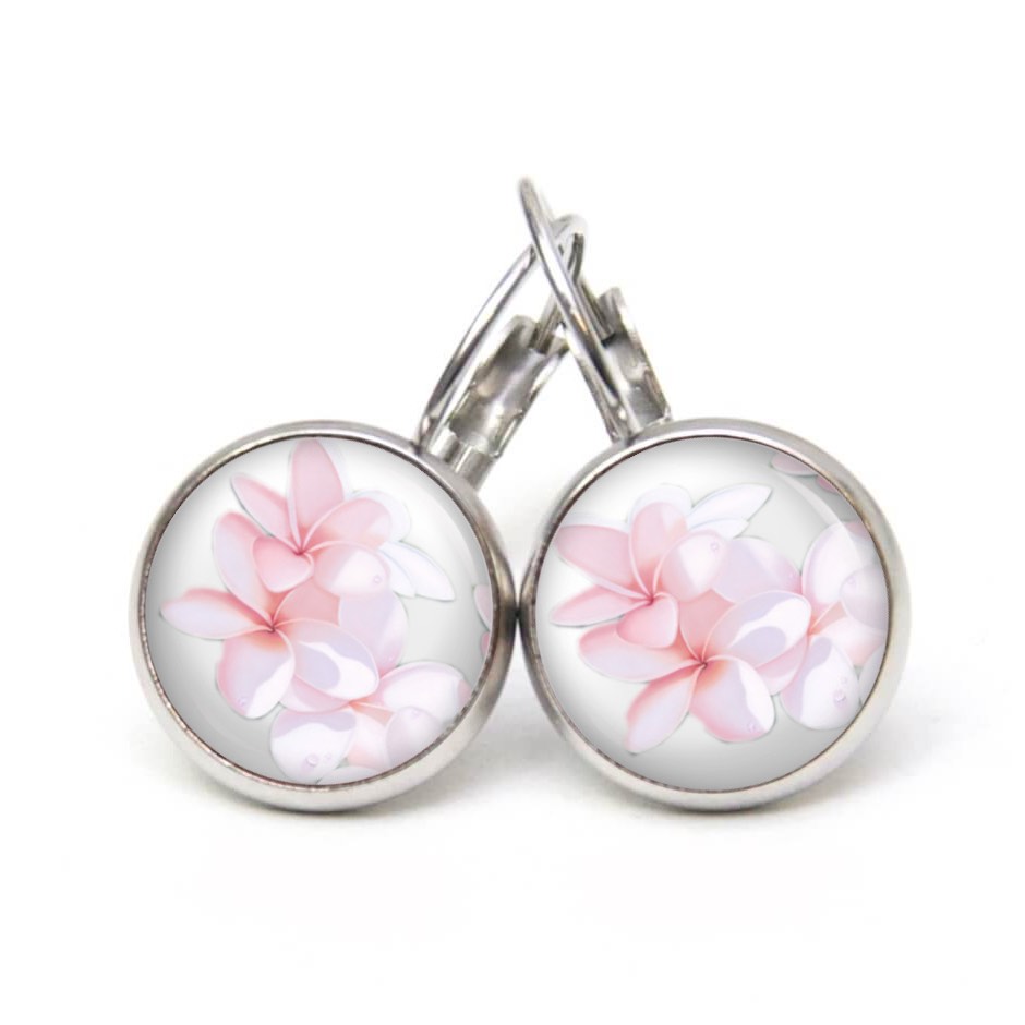 Ohrstecker, Ohrhänger, Clipse & Druckknopf – Motiv zarte Frangipani Blüten – Schmuck aus Edelstahl Ohrstecker, Ohrhänger, Clipse & Druckknopf – Motiv zarte Frangipani Blüten – Schmuck aus Edelstahl